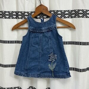 Vintage Faded Glory Baby Denim Dress 18M Floral Lining‎ Ruffle Hem Jean Jumper